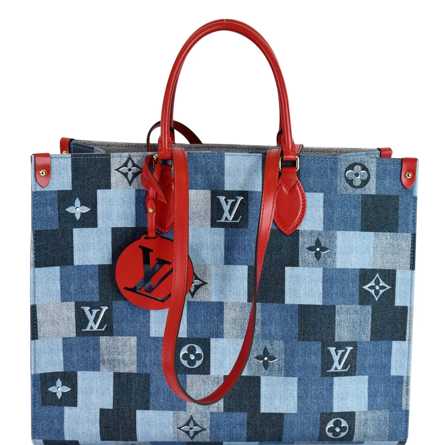 LOUIS VUITTON Onthego GM Autres Toiles Monogram Denim Shoulder Bag Blue/Red
