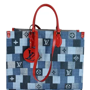 LOUIS VUITTON Onthego GM Autres Toiles Monogram Denim Shoulder Bag Blue/Red