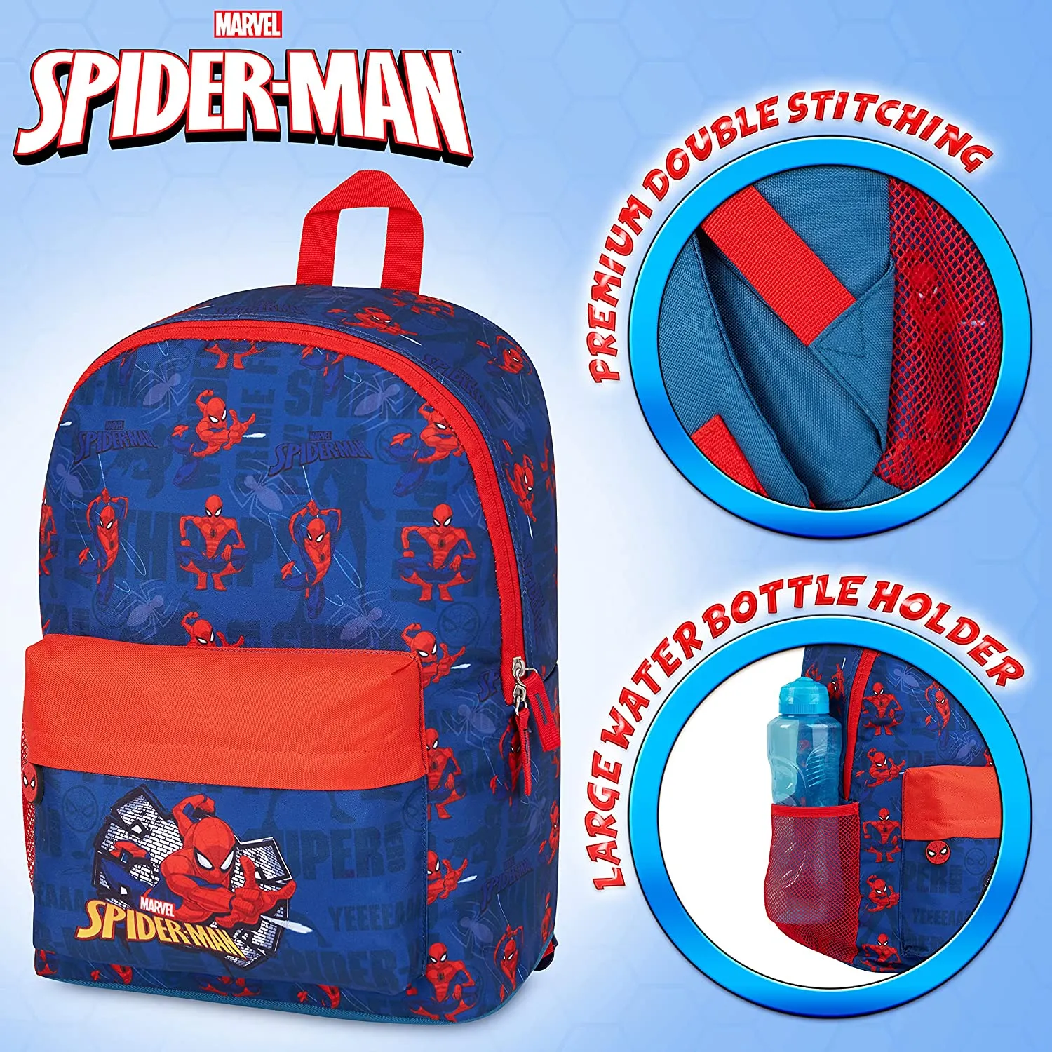 Marvel Spiderman School Bag, Large Capacity Kids Backpack for Travel, Sports