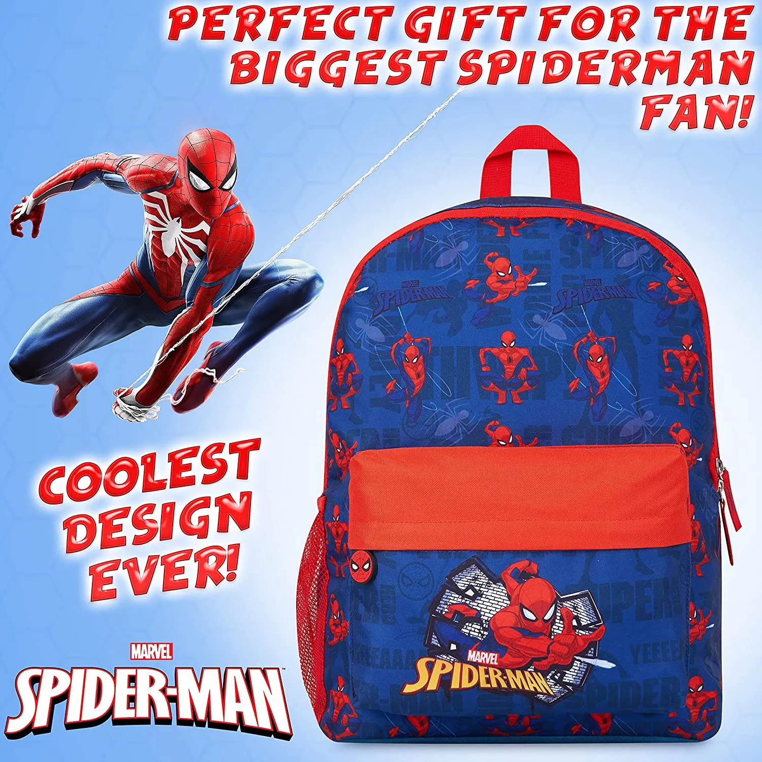 Marvel Spiderman School Bag, Large Capacity Kids Backpack for Travel, Sports