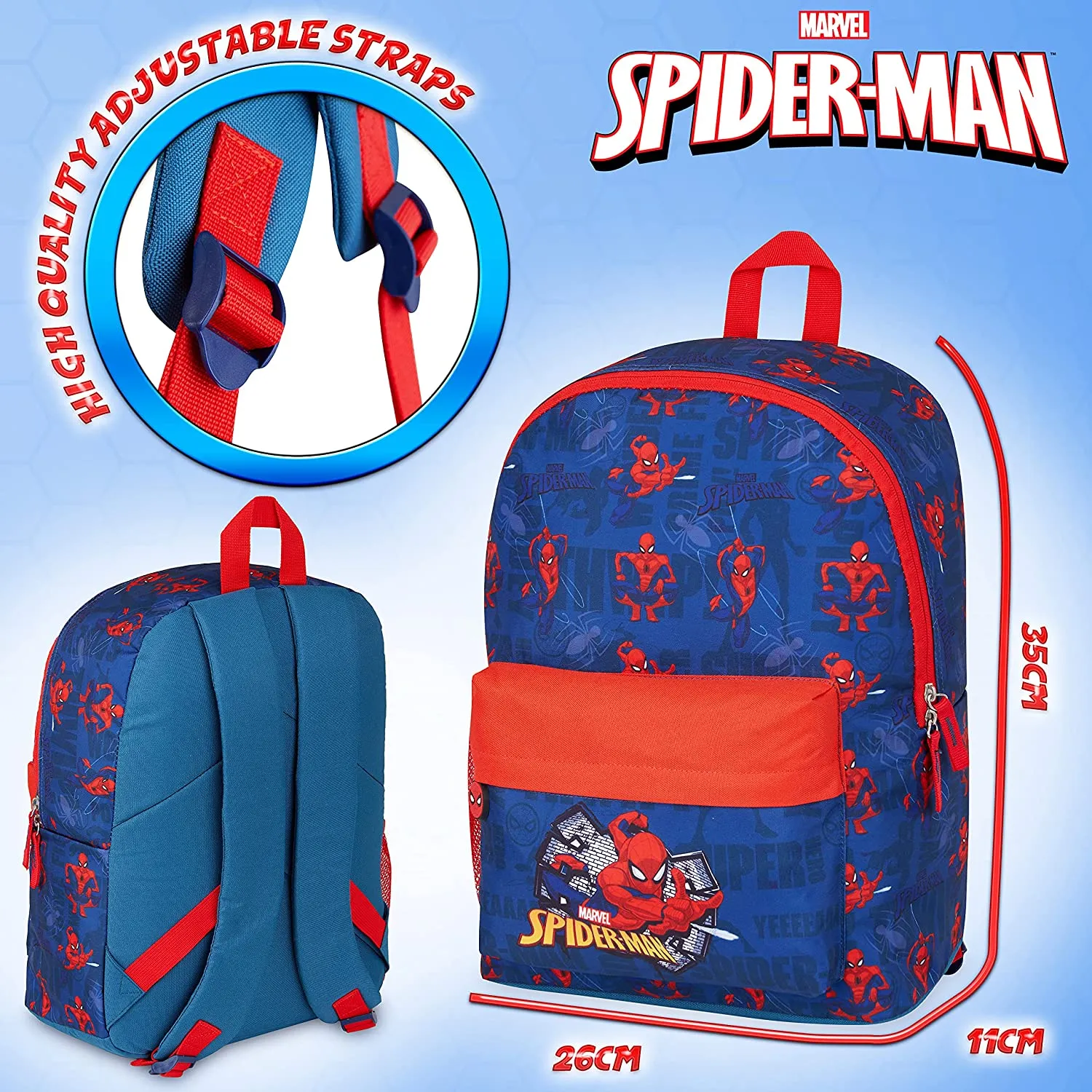 Marvel Spiderman School Bag, Large Capacity Kids Backpack for Travel, Sports