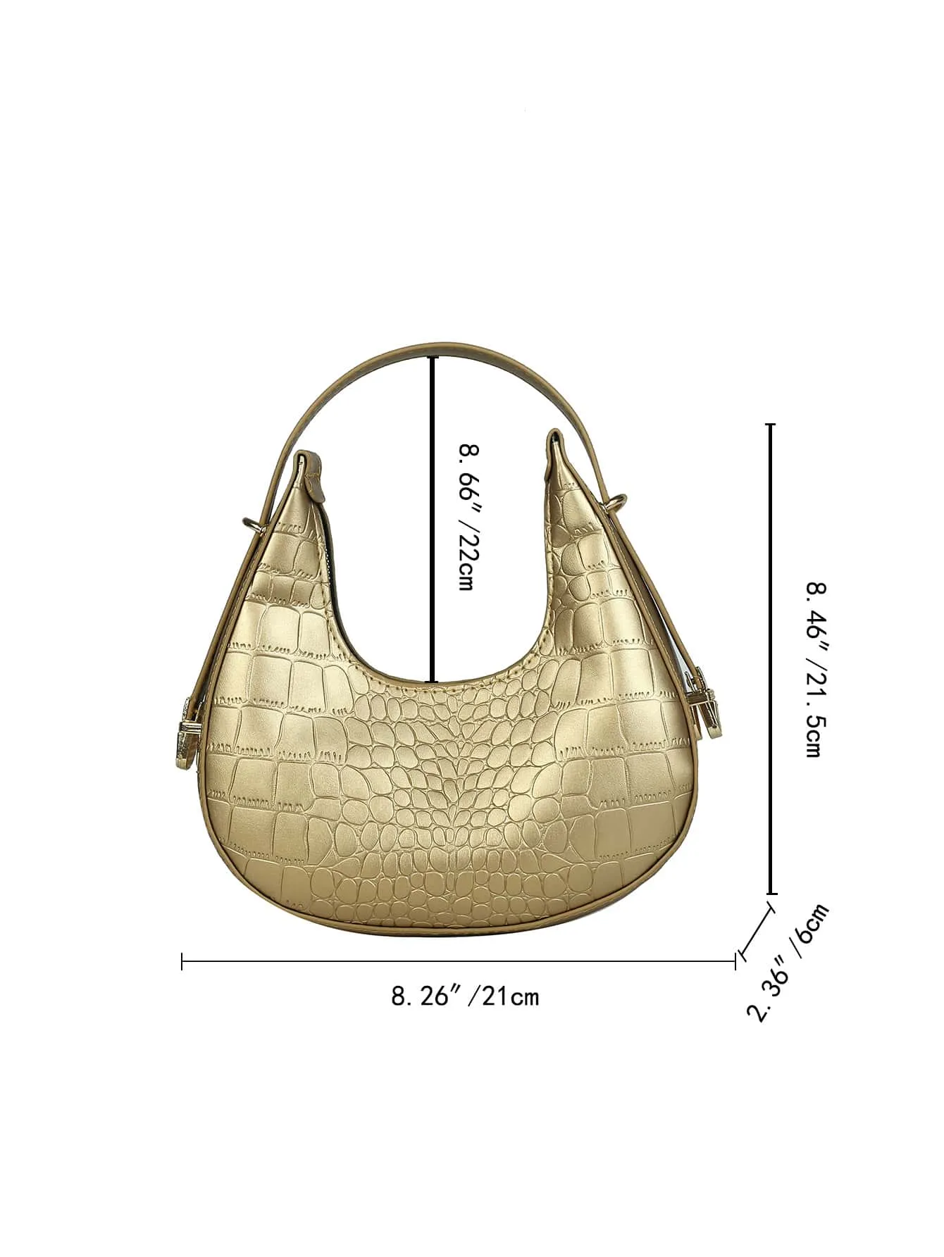 Metallic Gold Croc Embossed Hobo Bag - Gold- FD ⚡