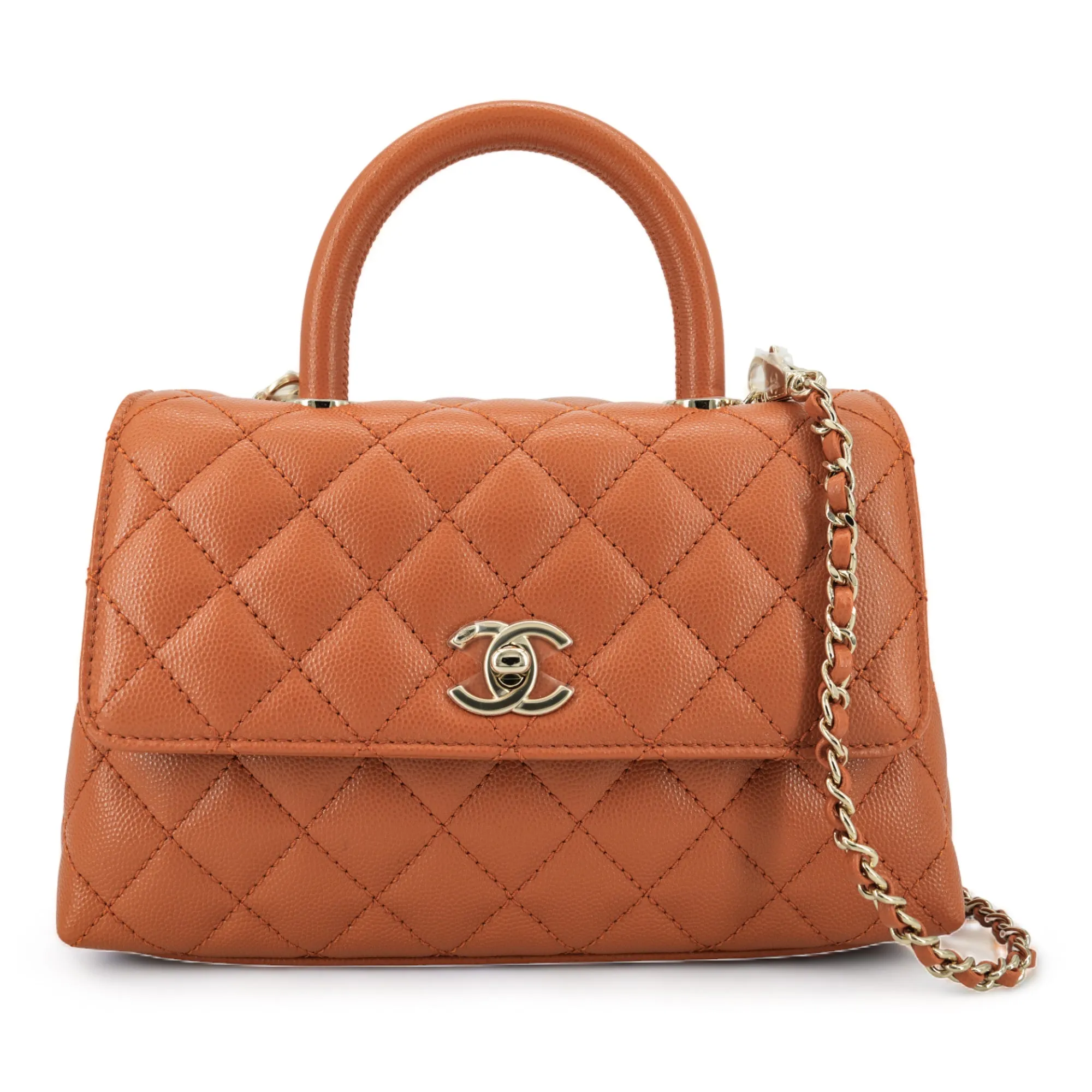 Mini Coco Handle Flap Bag in 21A Brown Caramel Pumpkin Caviar