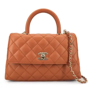 Mini Coco Handle Flap Bag in 21A Brown Caramel Pumpkin Caviar