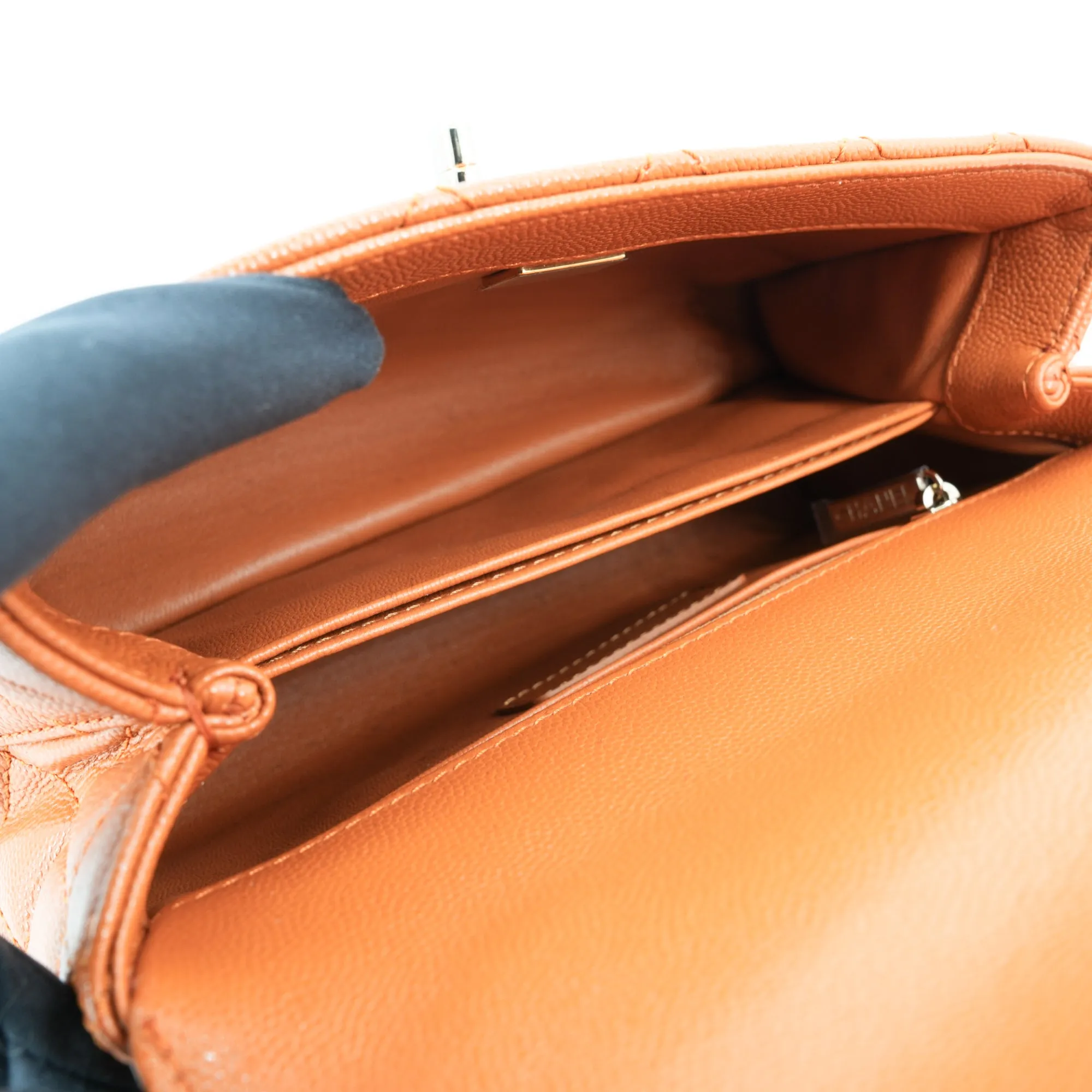 Mini Coco Handle Flap Bag in 21A Brown Caramel Pumpkin Caviar