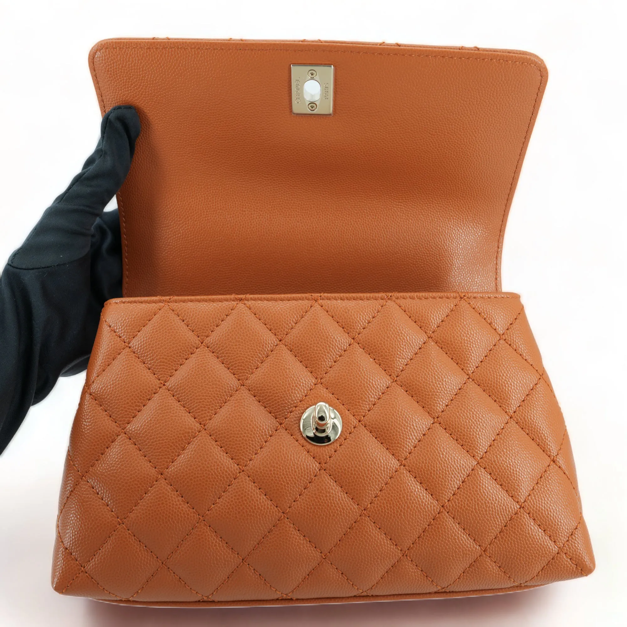 Mini Coco Handle Flap Bag in 21A Brown Caramel Pumpkin Caviar