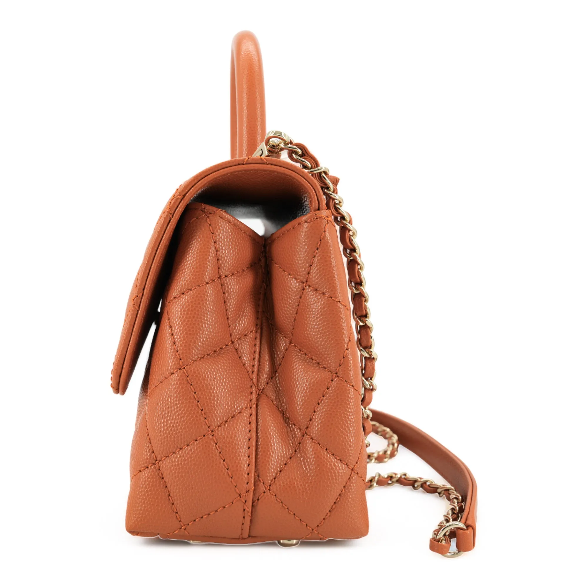 Mini Coco Handle Flap Bag in 21A Brown Caramel Pumpkin Caviar