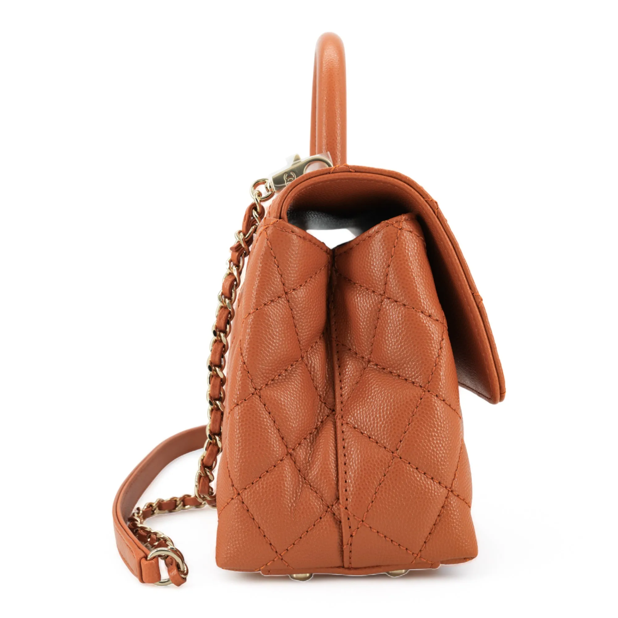 Mini Coco Handle Flap Bag in 21A Brown Caramel Pumpkin Caviar