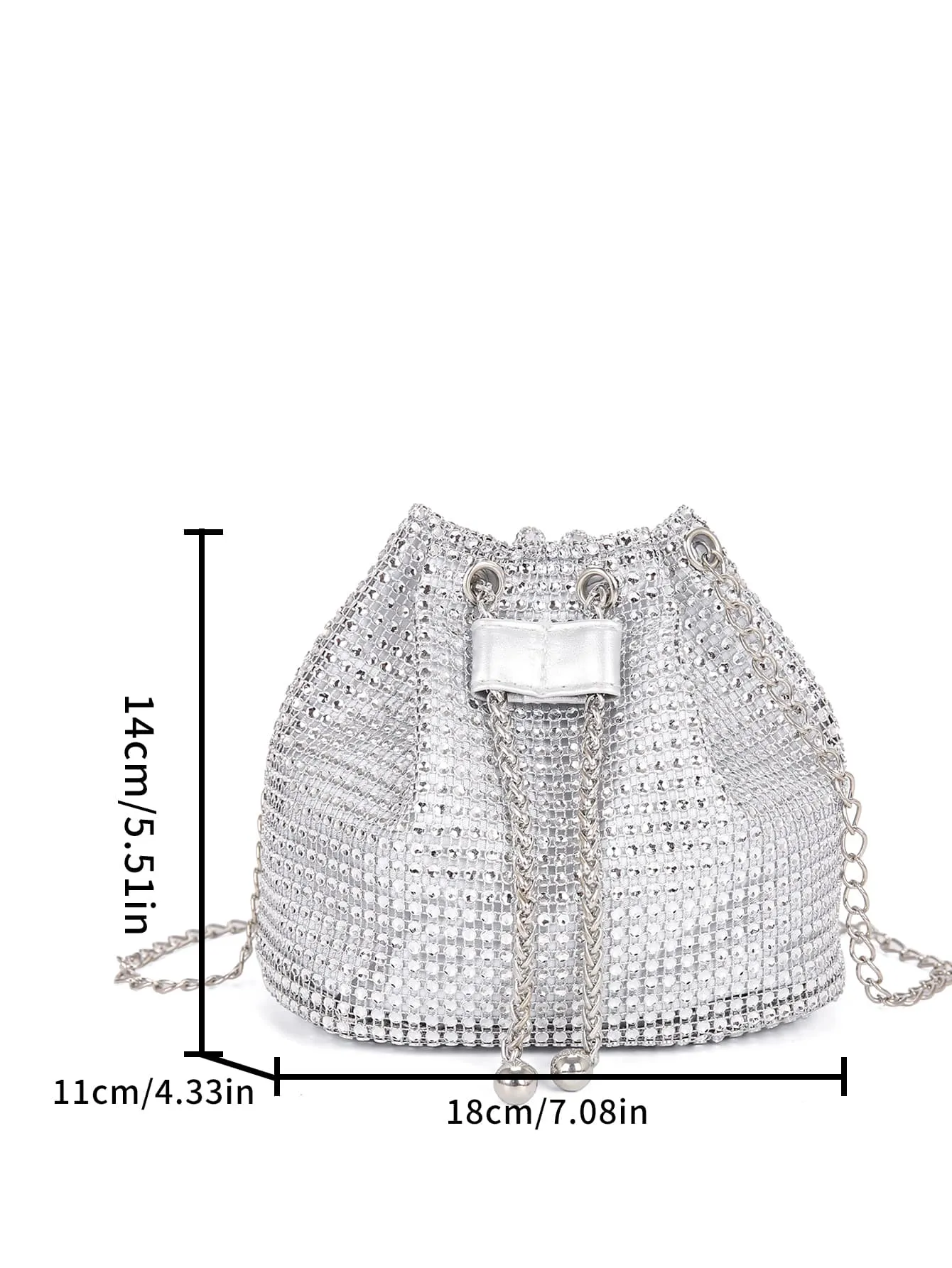 Mini Rhinestone Decor Drawstring Design Bucket Bag - Silver