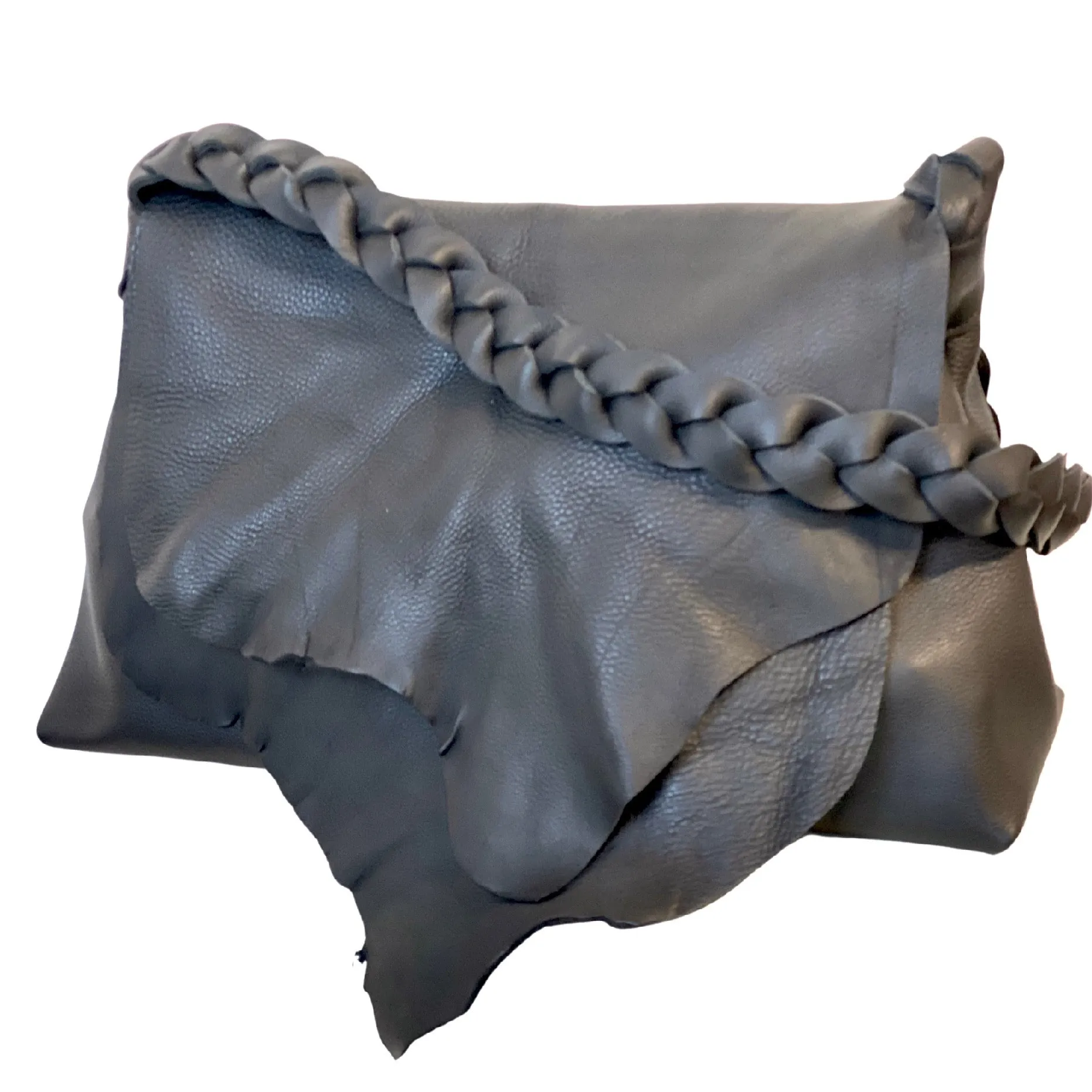 Multi layer raw edge crossbody bag in black leather