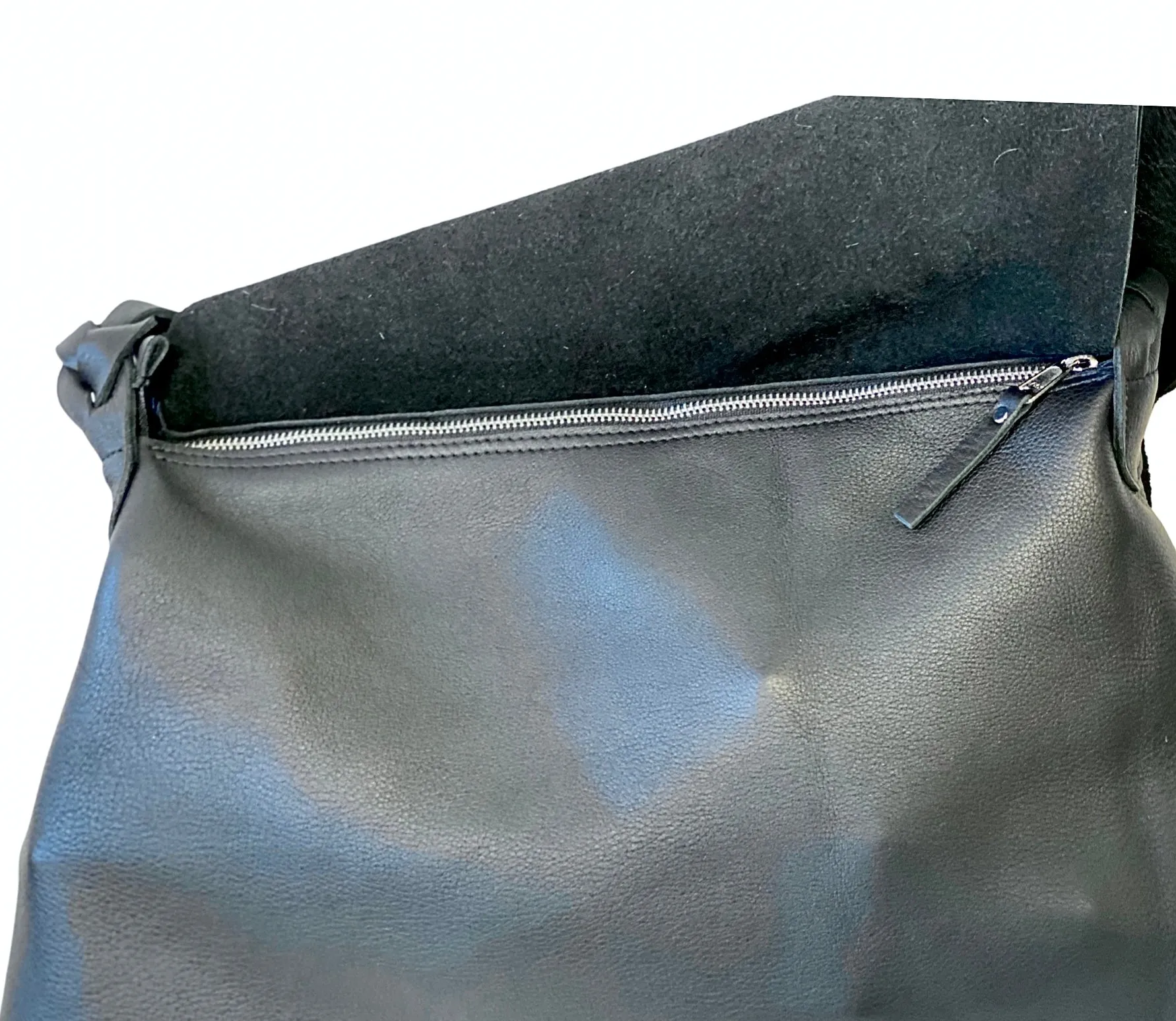 Multi layer raw edge crossbody bag in black leather
