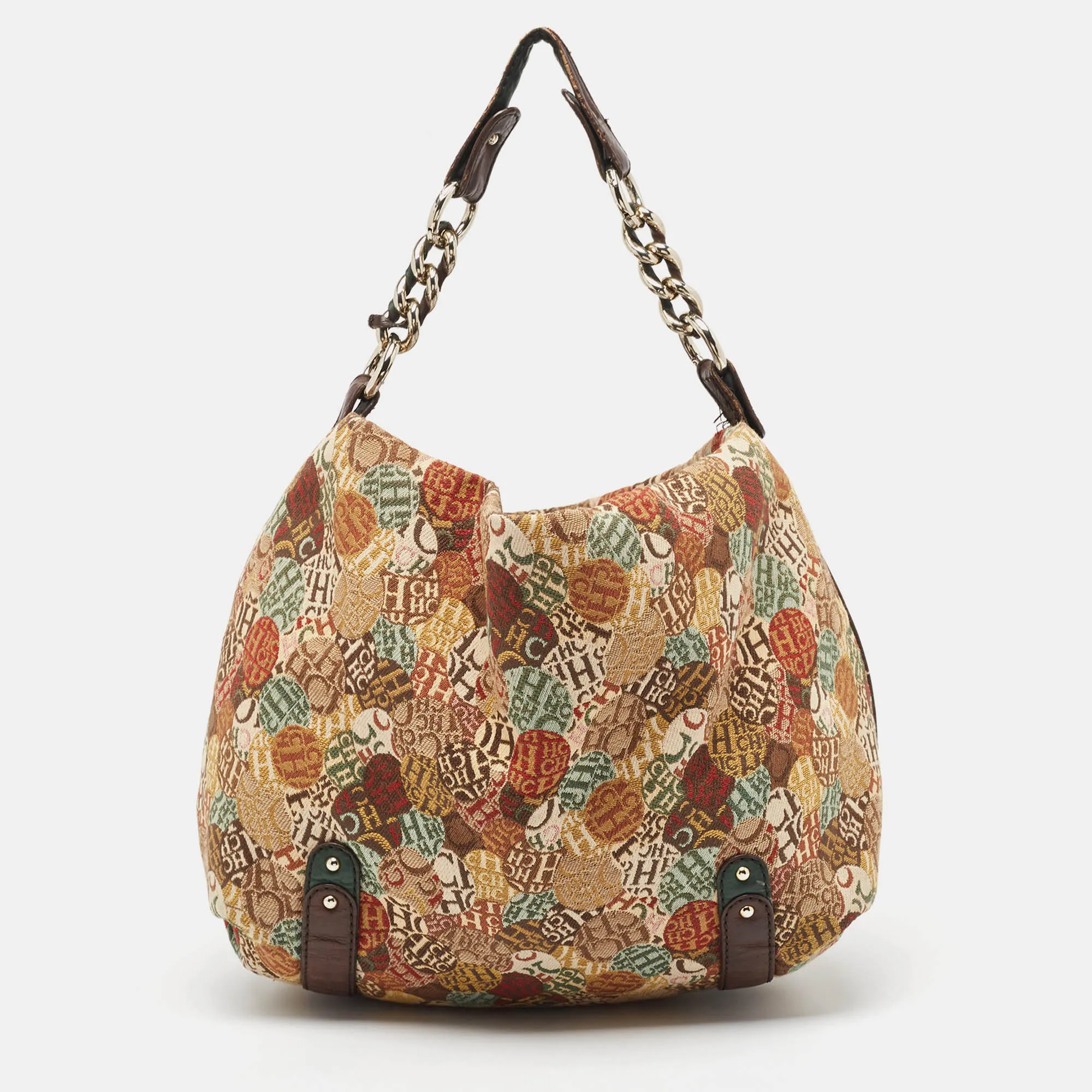 Multicolor Printed Canvas and Leather Chain Hobo