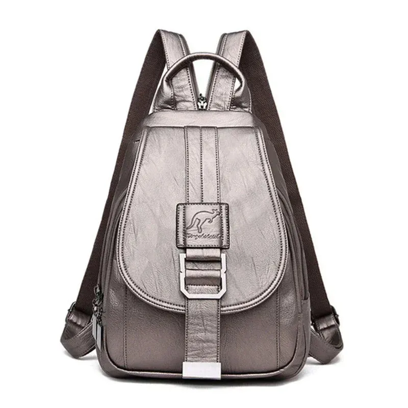 Multifunctional Women Leather Backpacks Vintage Backpack For Teenager Girls School Chest Bag Travel Bagpack Ladies Sac Back Pack