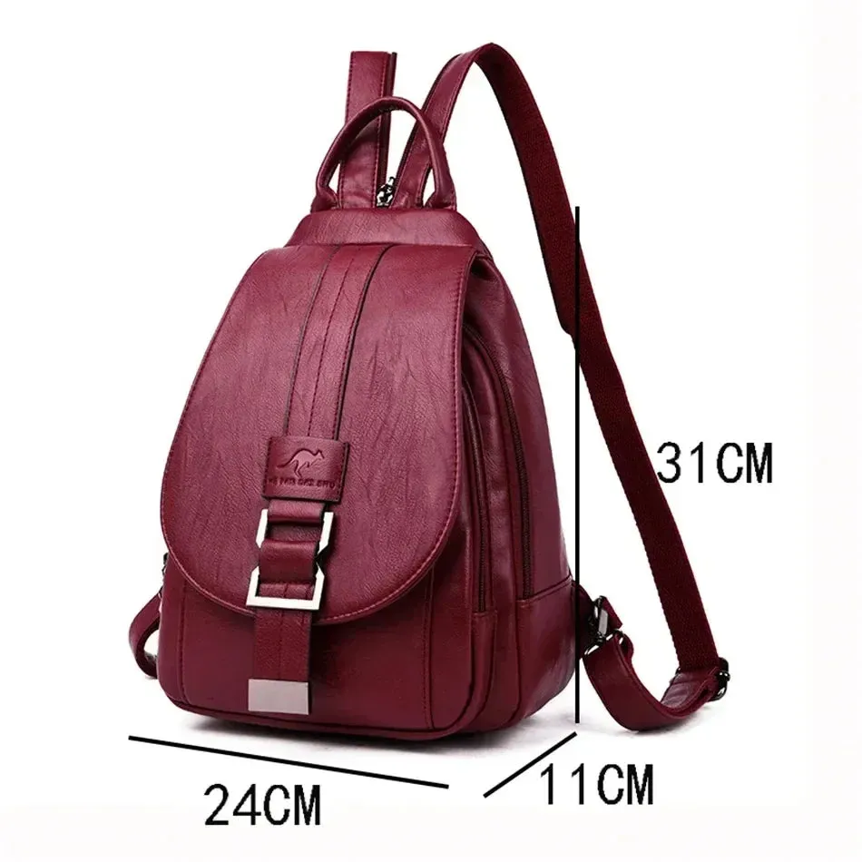 Multifunctional Women Leather Backpacks Vintage Backpack For Teenager Girls School Chest Bag Travel Bagpack Ladies Sac Back Pack