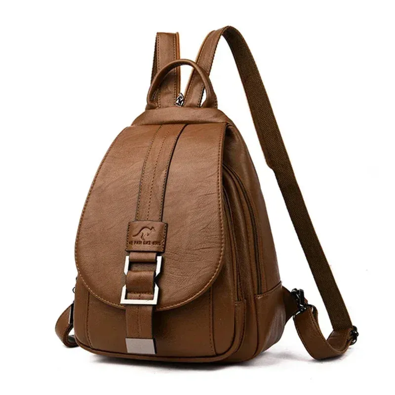 Multifunctional Women Leather Backpacks Vintage Backpack For Teenager Girls School Chest Bag Travel Bagpack Ladies Sac Back Pack
