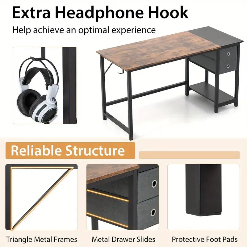 NEW in box! MULTIGOT 55" Home Office Desk with Storage Headphone Hook Shelf & 2 Drawers Laptop Desk, Retails $209 