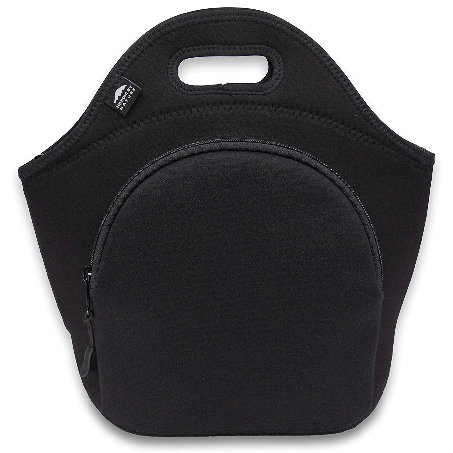 Nordic By Nature Neoprene Lunch Bag for Women, Men & Kids (12") | Extra Thick 5 mm Insulation Keeps Your Lunch Box Delicious for Hours | Washable | Soft Cotton | Extra Pocket | YKK Zippers | M, Black