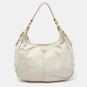 Off White Vitello Daino Leather Zip Hobo