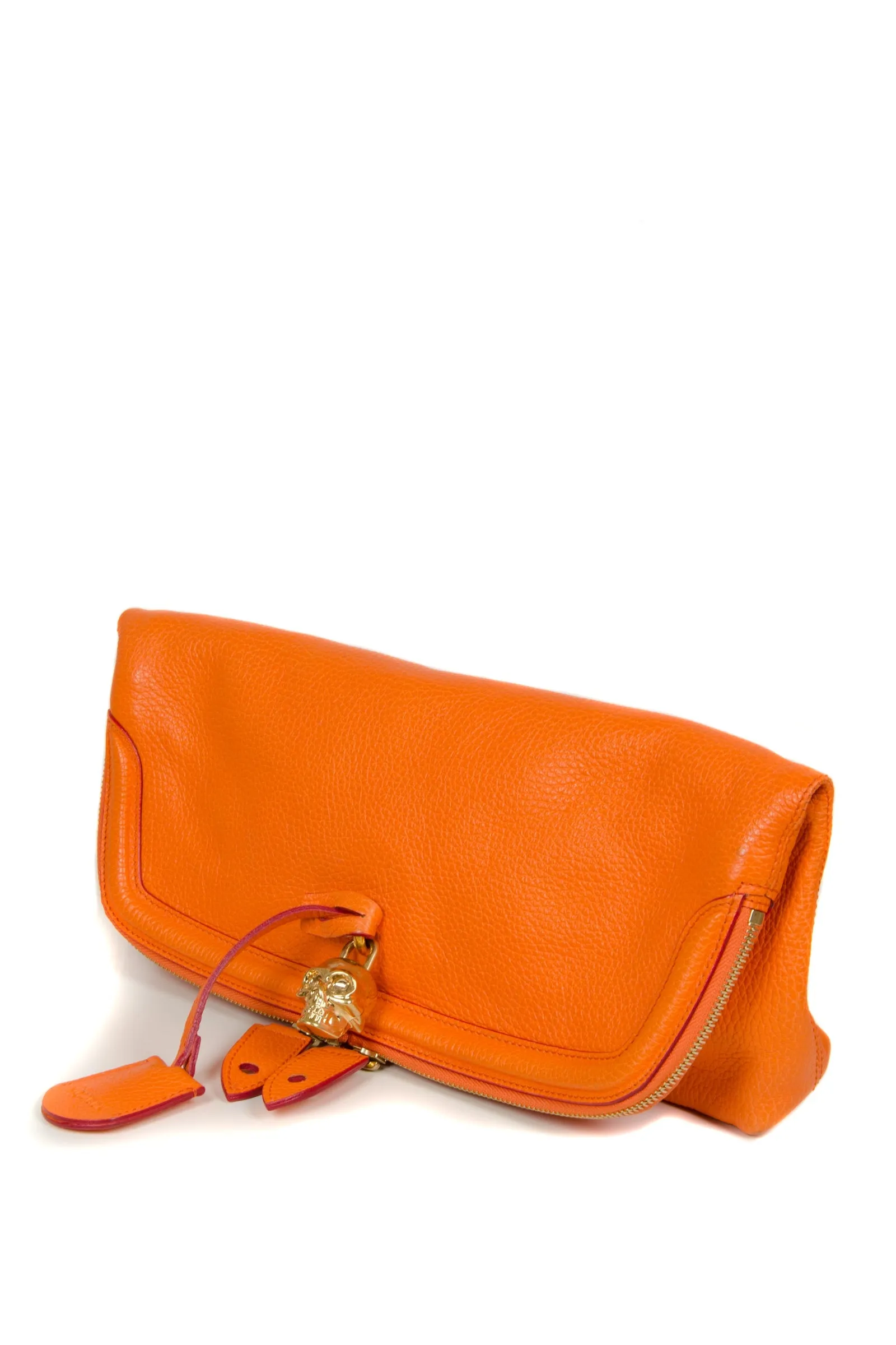 Orange Fold Over Skull Clutch