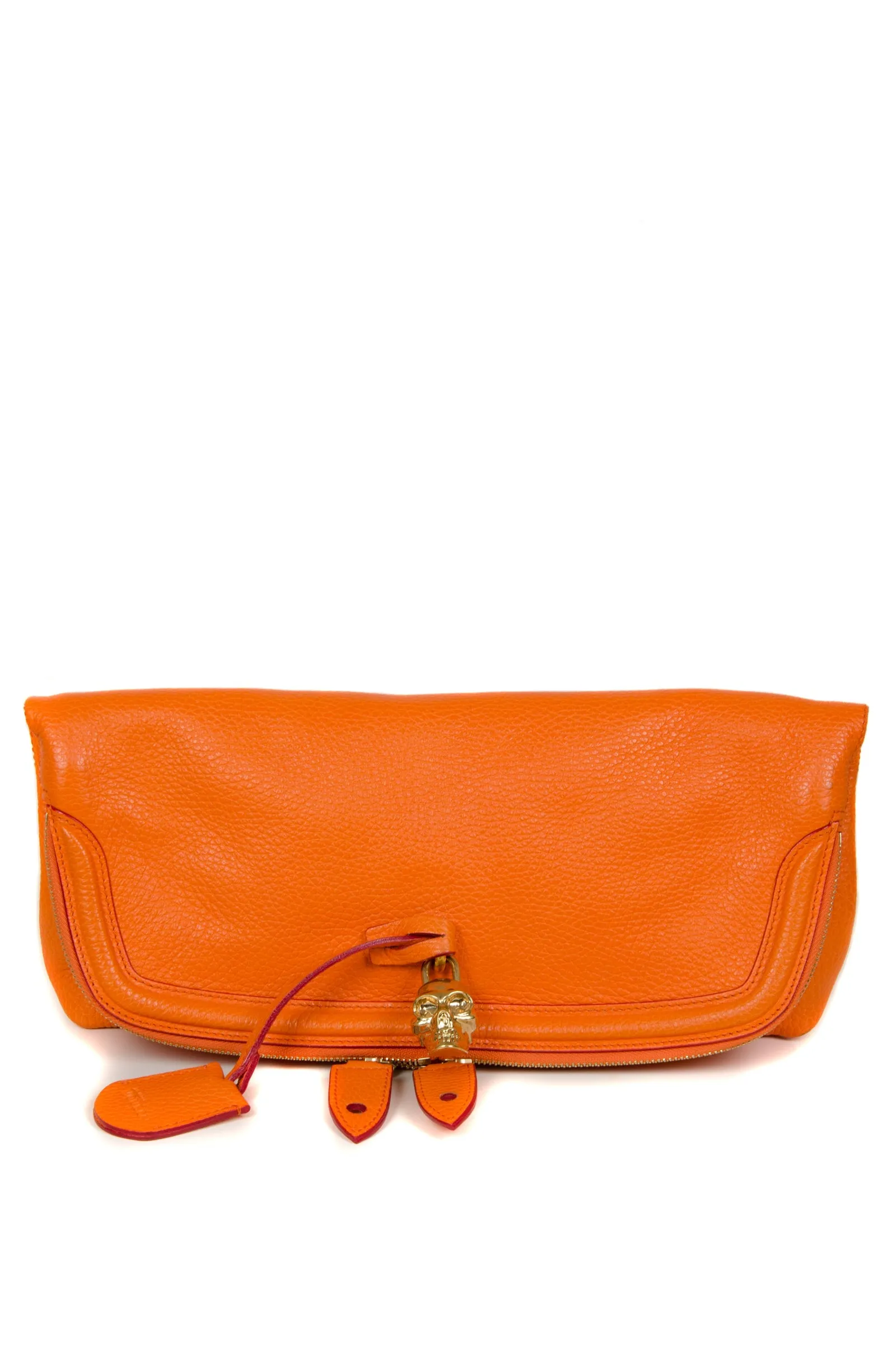 Orange Fold Over Skull Clutch