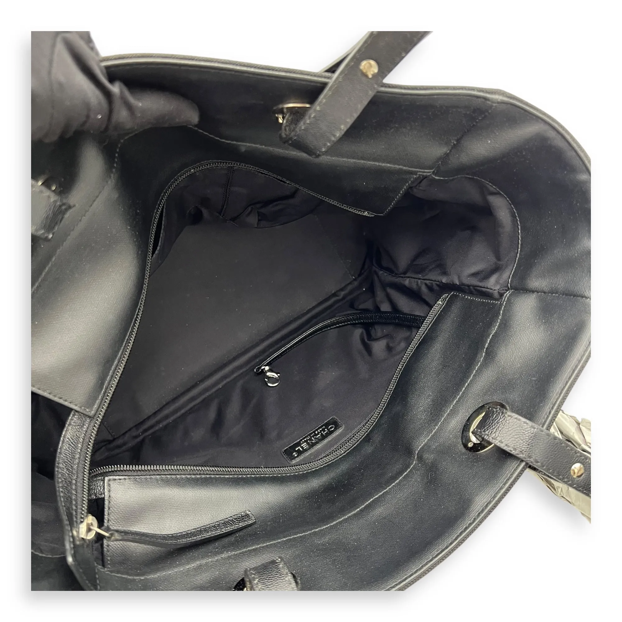 Paris Biarritz Large Black Tote Bag in Coated Canvas, Silver hardware