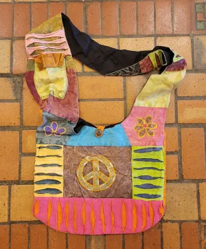 Peace Sign and Flower Cotton Hobo Bag