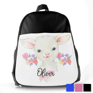 Personalised School Bag with Cute Text and White Lamb Flowers