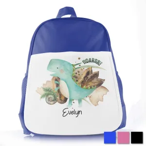 Personalised School Bag with Name and Blue T-Rex