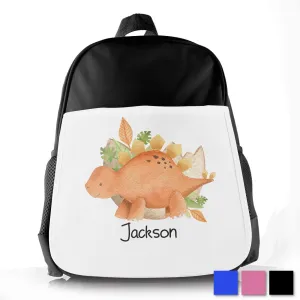 Personalised School Bag with Name and Orange Stegosaurus