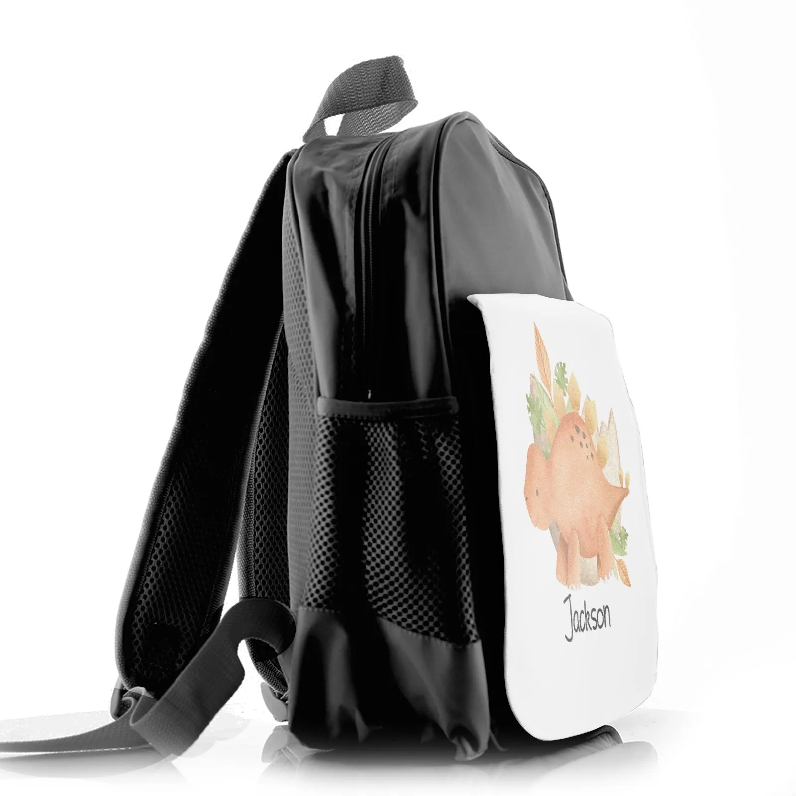 Personalised School Bag with Name and Orange Stegosaurus