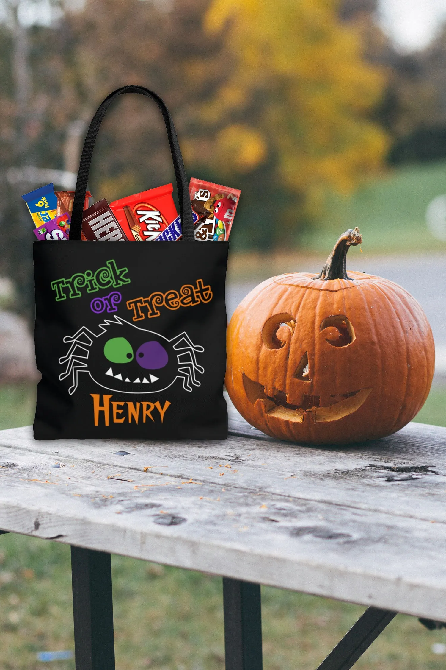 Personalized Halloween Trick Or Treat Bag, Kids Halloween Tote Bag - Spooky Spider