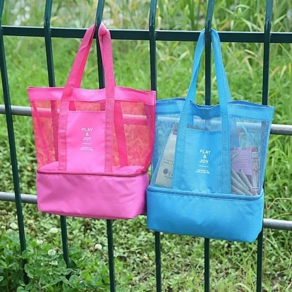 Portable Insulated Cooler Bag Food Picnic Beach Mesh Bags Cooler Tote Waterproof Bags