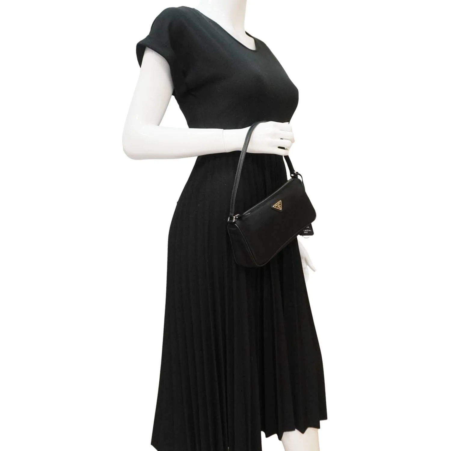 PRADA Accessory Pouch Nylon Hobo Bag Black