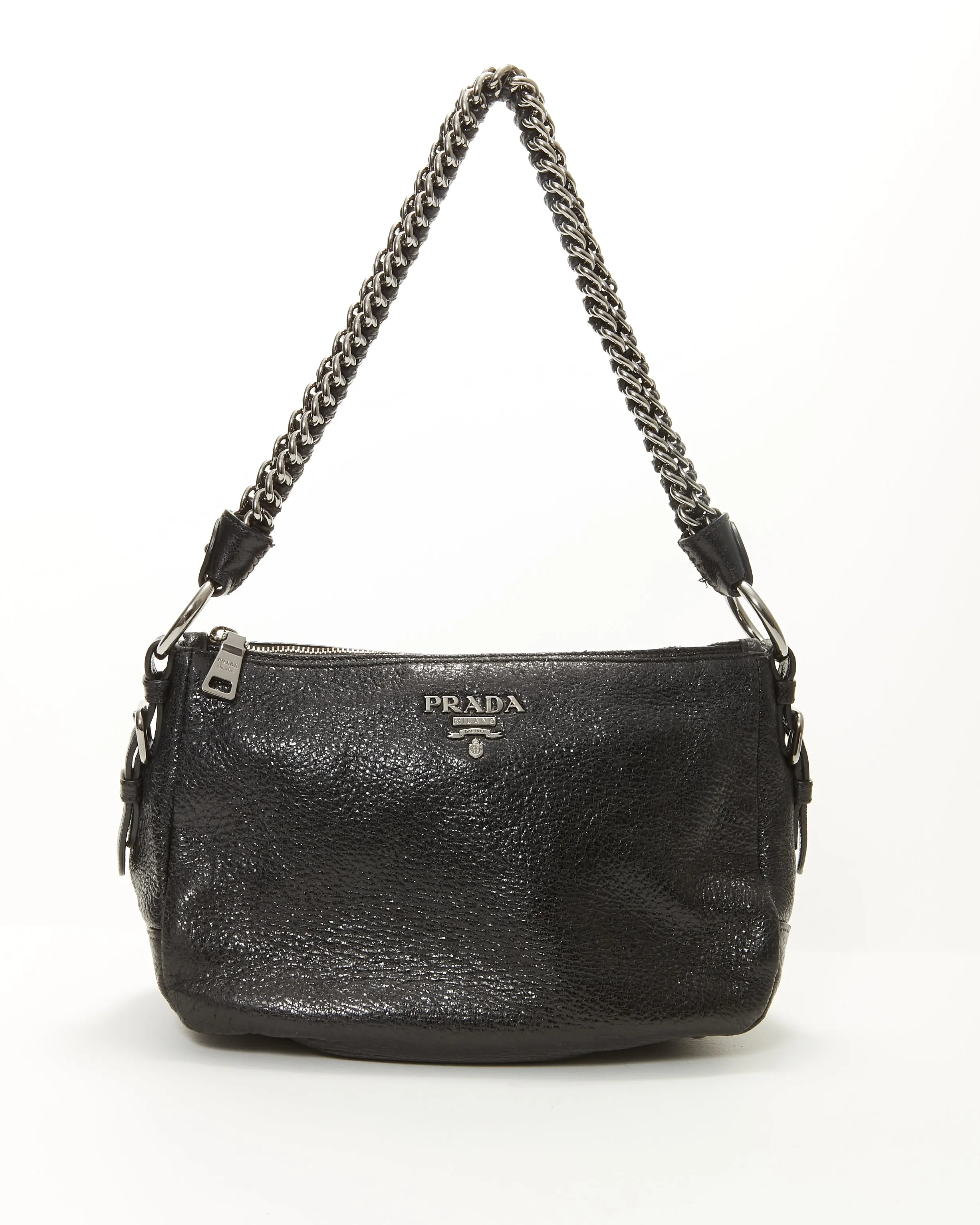 Prada Black Cervo Lux Leather Shoulder Bag