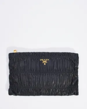 Prada Black Gaufre Leather Large Zip Clutch