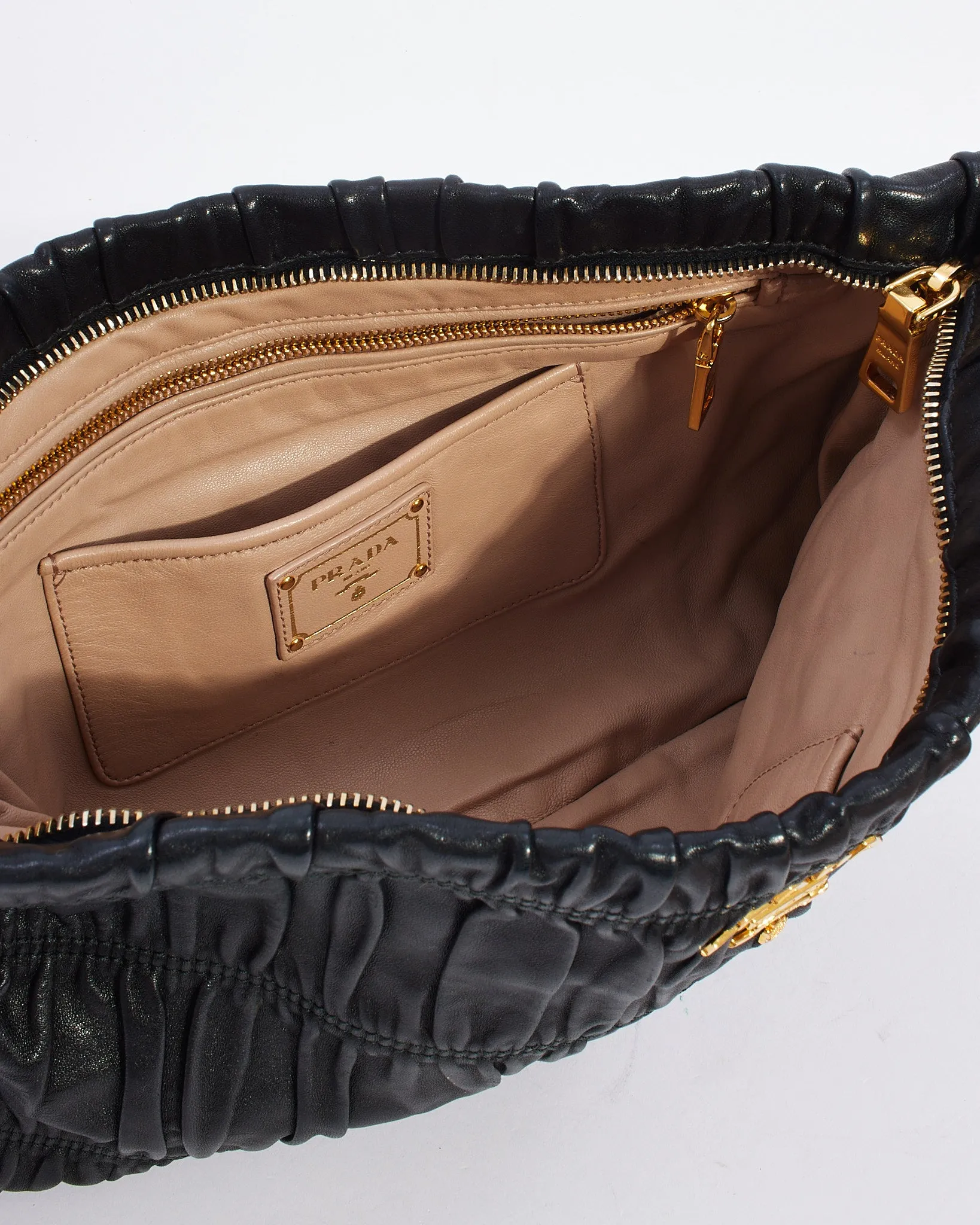 Prada Black Gaufre Leather Large Zip Clutch