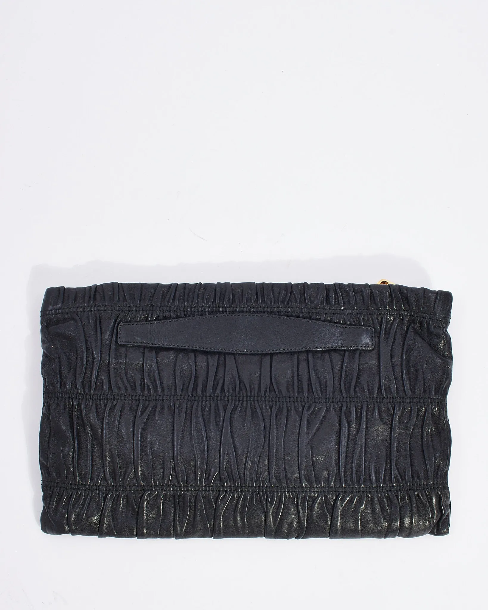 Prada Black Gaufre Leather Large Zip Clutch