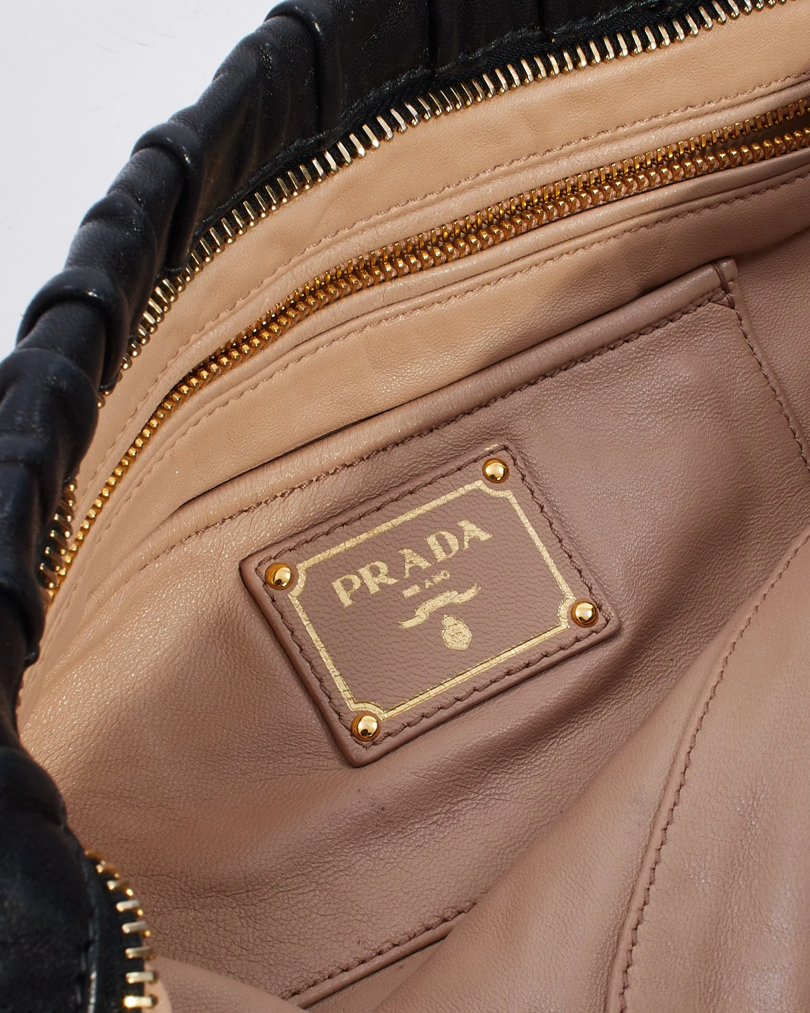 Prada Black Gaufre Leather Large Zip Clutch