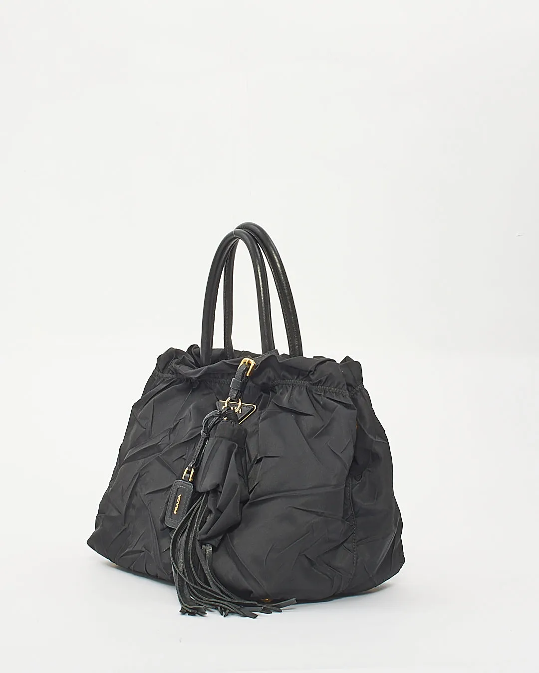 Prada Black Nylon Tessuto Top Handle Tassel Bag