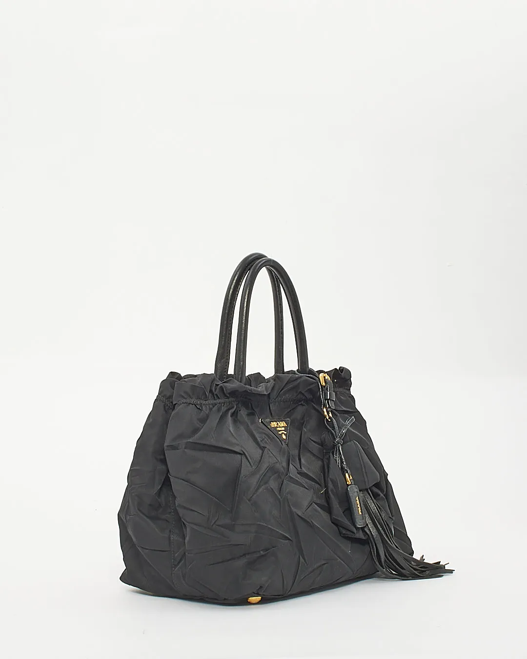 Prada Black Nylon Tessuto Top Handle Tassel Bag