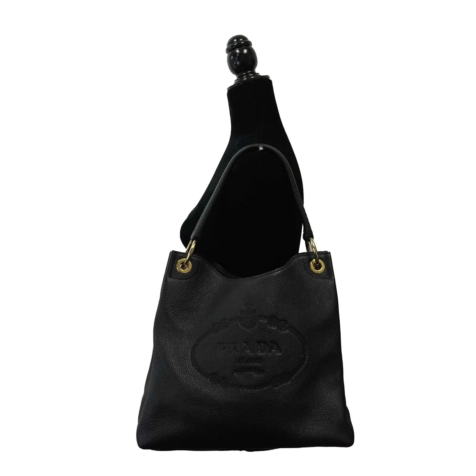 Prada - Excellent - Vitello Phenix Logo Embossed Hobo Bag / Shoulder Bag
