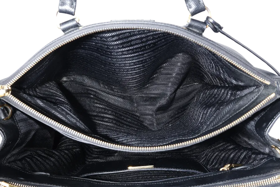 PRADA GALLERIA LARGE SAFFIANO LEATHER TOTE GOLD HARDWARE WITH STRAPS AND DUST COVER
