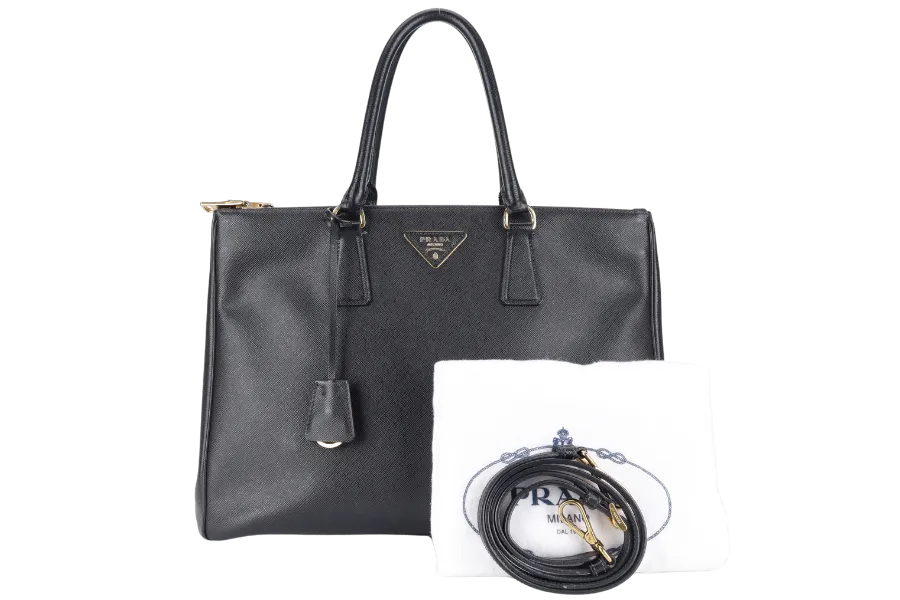 PRADA GALLERIA LARGE SAFFIANO LEATHER TOTE GOLD HARDWARE WITH STRAPS AND DUST COVER