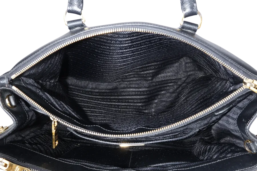 PRADA GALLERIA LARGE SAFFIANO LEATHER TOTE GOLD HARDWARE WITH STRAPS AND DUST COVER