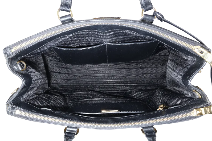 PRADA GALLERIA LARGE SAFFIANO LEATHER TOTE GOLD HARDWARE WITH STRAPS AND DUST COVER