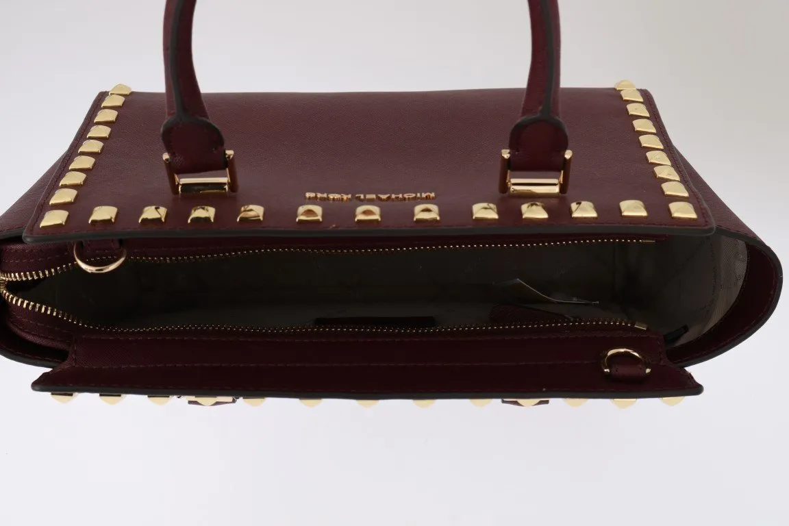 Purple SELMA STUD Leather Satchel Bag