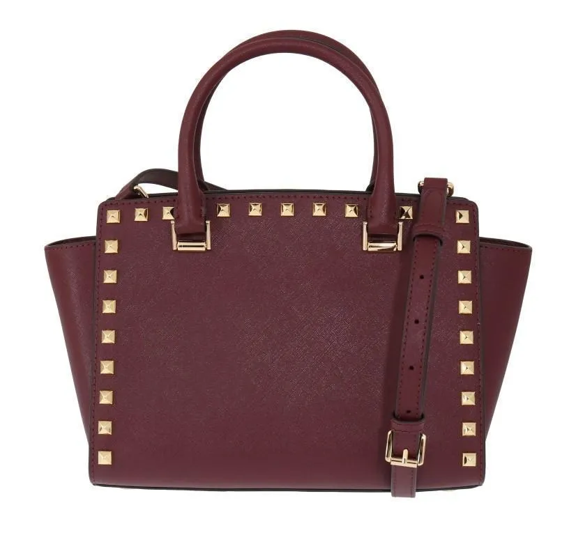 Purple SELMA STUD Leather Satchel Bag