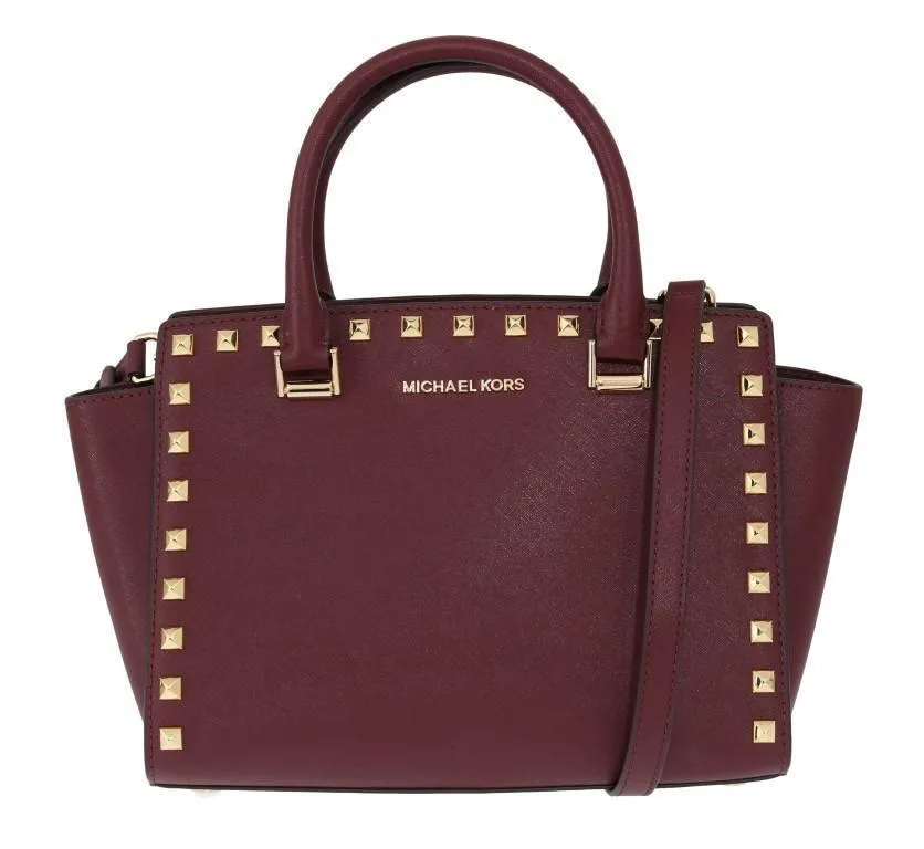 Purple SELMA STUD Leather Satchel Bag