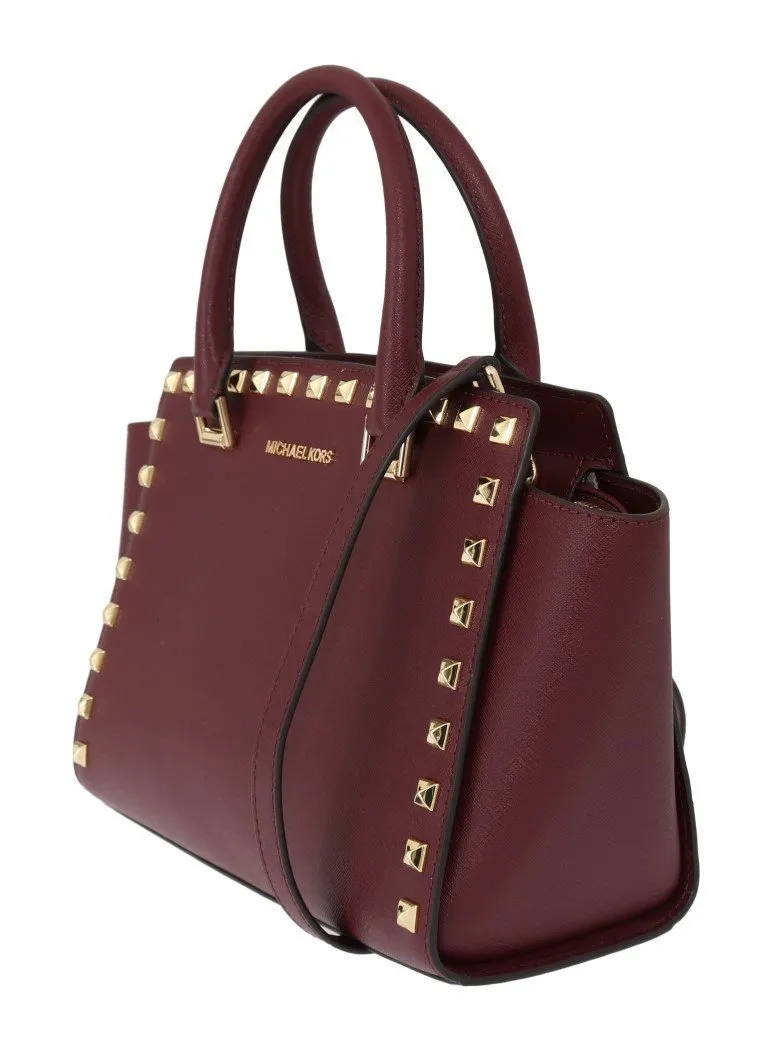 Purple SELMA STUD Leather Satchel Bag
