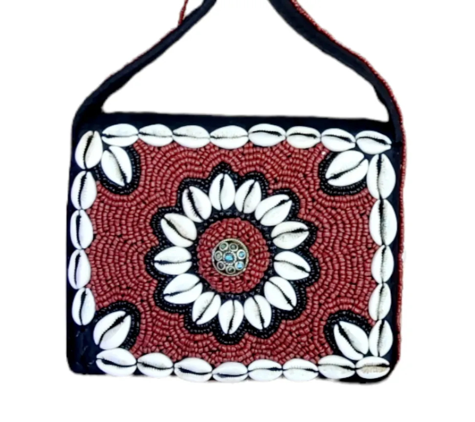 Purse Traditional Cowrie Bead Leather |Geri's Bluffing Boutique